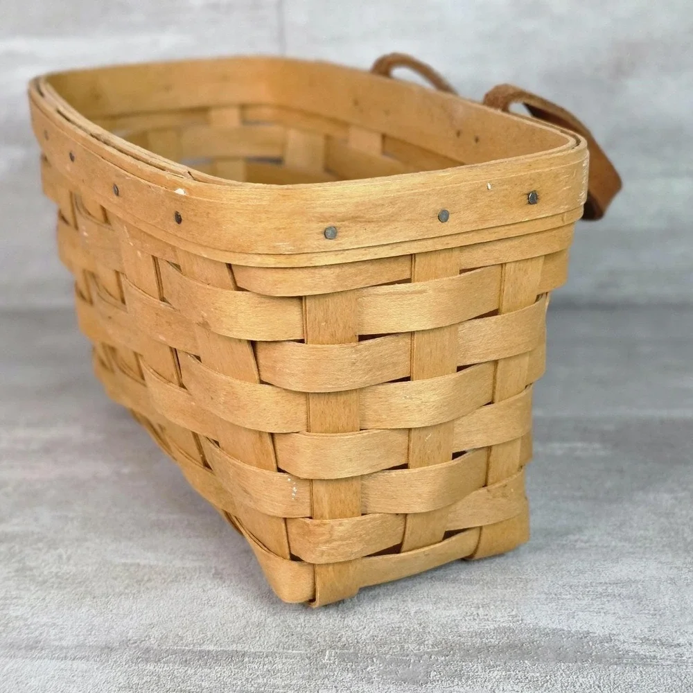 Longaberger Hanging Basket Leather Handle Wall Medium - Signed-9